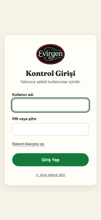 Evirgen Muhasebe — PIN login screen